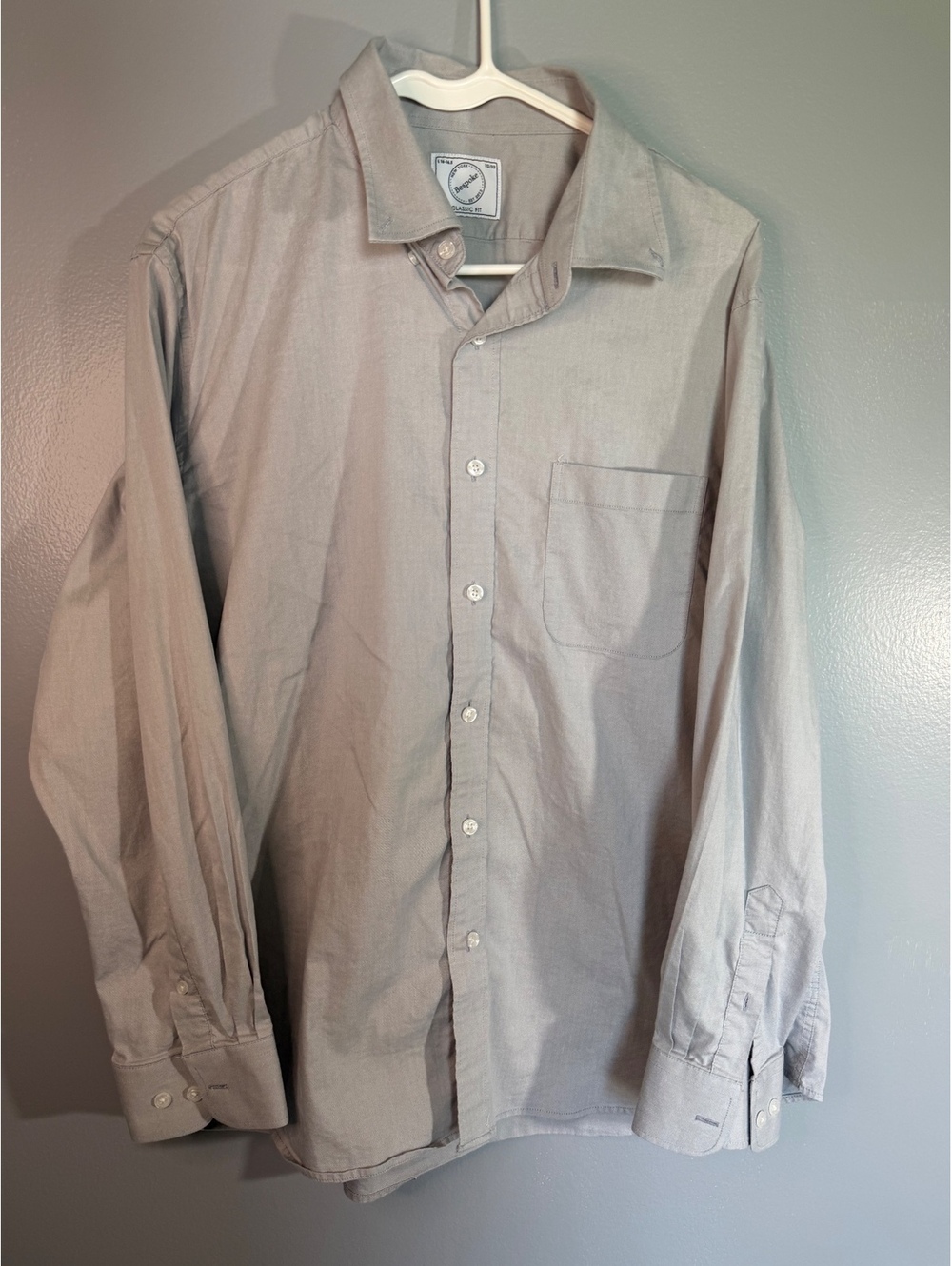 Bespoke Classic Fit Light Gray Button-Up Shirt, Size 16-16.5